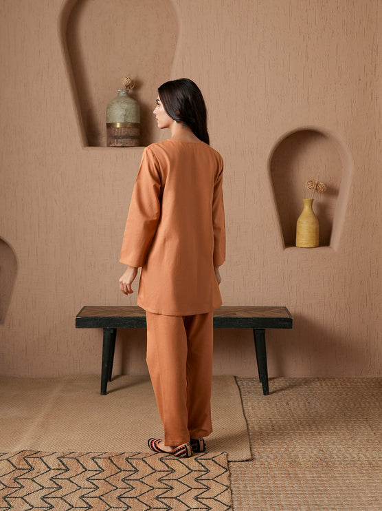 Qazmi Women's Cotton Linen Kashmiri Aari Work CoOrd Set