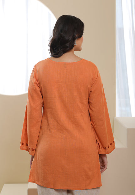 Qazmi Women Pure Cotton Square-Neck Aari  Embroidered Short Kurti