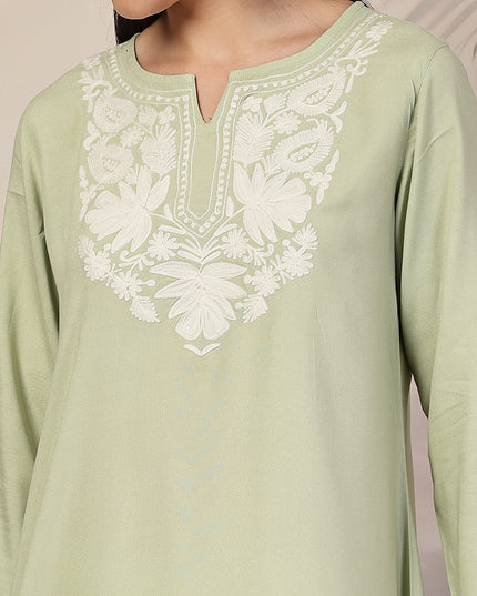 Pista Green Aari Co-Ord Set Set for Women