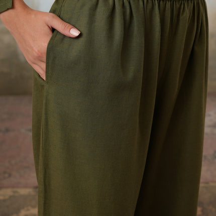 Qazmi Women's Kashmiri Chinarkari Work Olive Green CoOrd Set