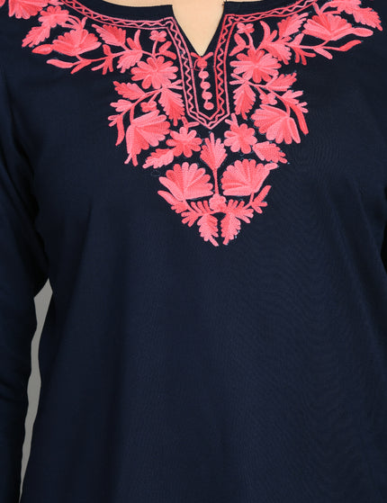 Blue Pink Aari Short Kurti For Women
