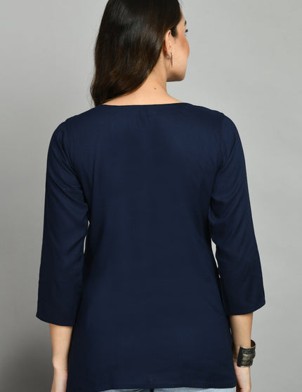 Blue Pink Aari Short Kurti For Women