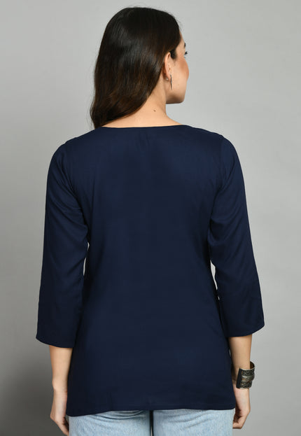 Blue Pink Aari Short Kurti For Women