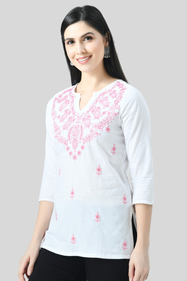 Chikan Short Kurti For Women