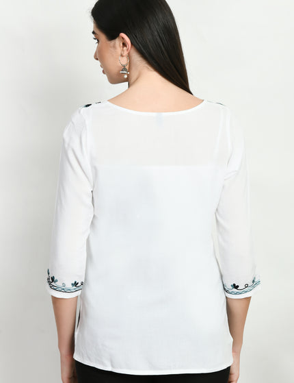White Grey Aari Short Kurti For Women