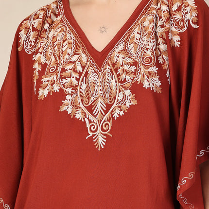 QAZMI Ethnic Motifs Embroidered V-Neck Flared Sleeves Kaftan Kurti