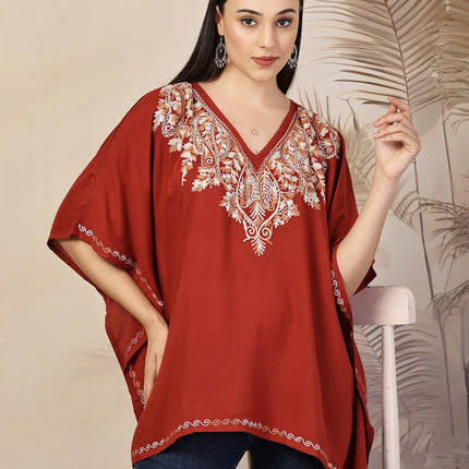 QAZMI Ethnic Motifs Embroidered V-Neck Flared Sleeves Kaftan Kurti