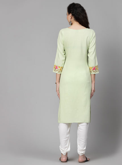 Pista Green A-Line Aari Long Kurti For Women