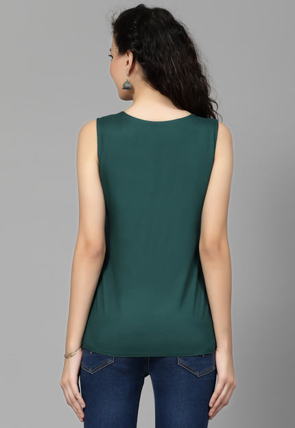 Green Sleeveless Aari Short Kurti For Women