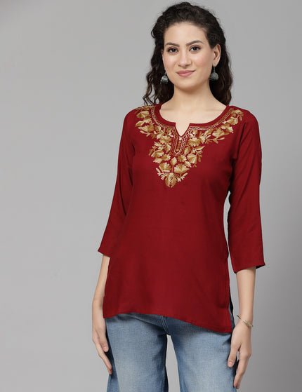 Inara Maroon Short Kurti For Women