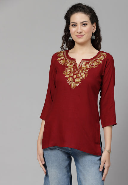 Inara Maroon Short Kurti For Women
