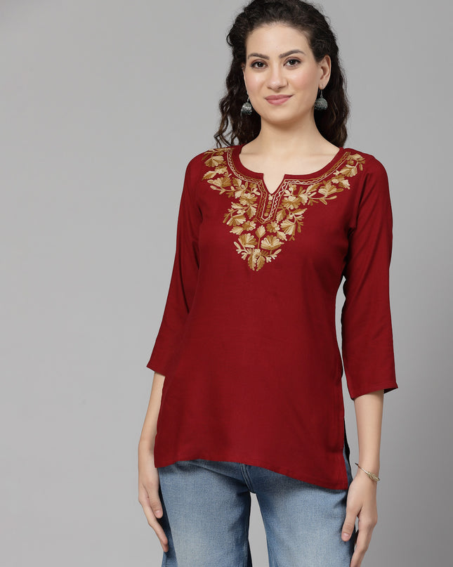 Inara Maroon Short Kurti For Women