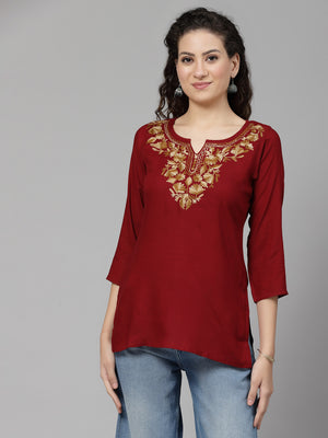 Inara Maroon Short Kurti For Women