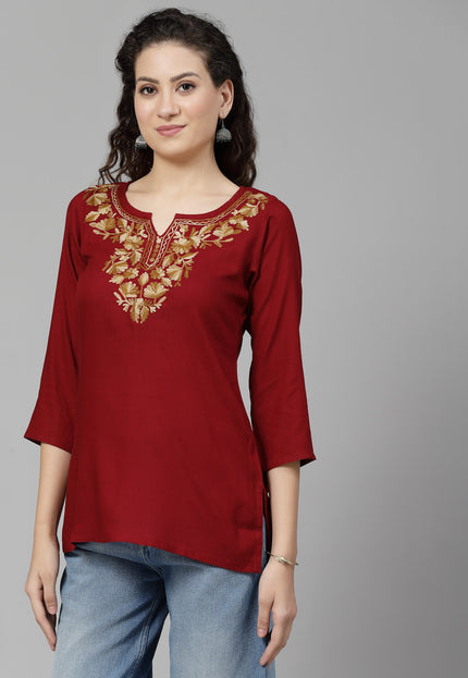 Inara Maroon Short Kurti For Women