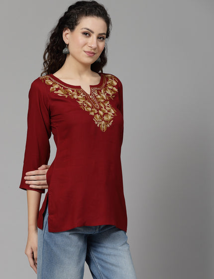 Inara Maroon Short Kurti For Women