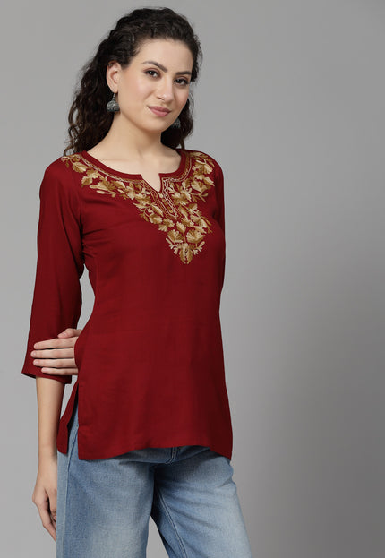 Inara Maroon Short Kurti For Women