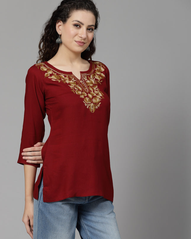 Inara Maroon Short Kurti For Women