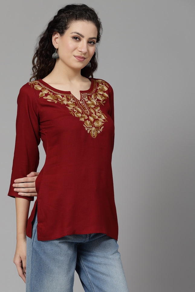 Inara Maroon Short Kurti For Women