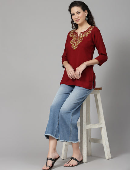 Inara Maroon Short Kurti For Women