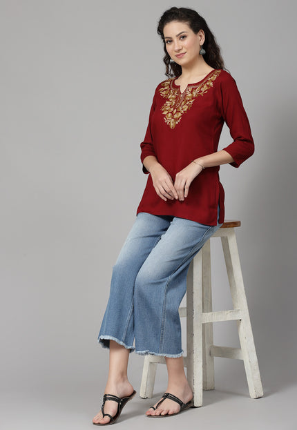 Inara Maroon Short Kurti For Women