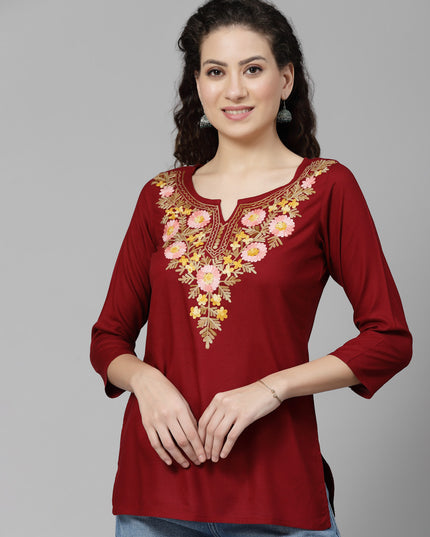 Israa Aari Embroidered Short Kurti For Women