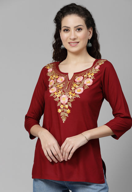 Israa Aari Embroidered Short Kurti For Women
