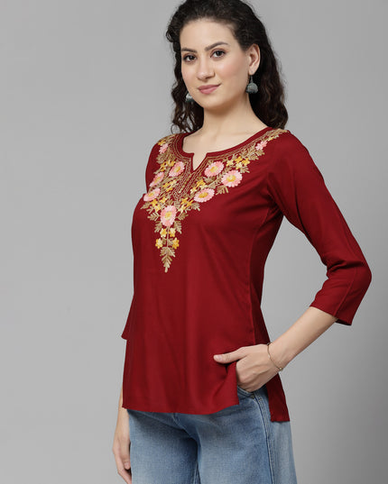 Israa Aari Embroidered Short Kurti For Women