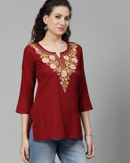Israa Aari Embroidered Short Kurti For Women