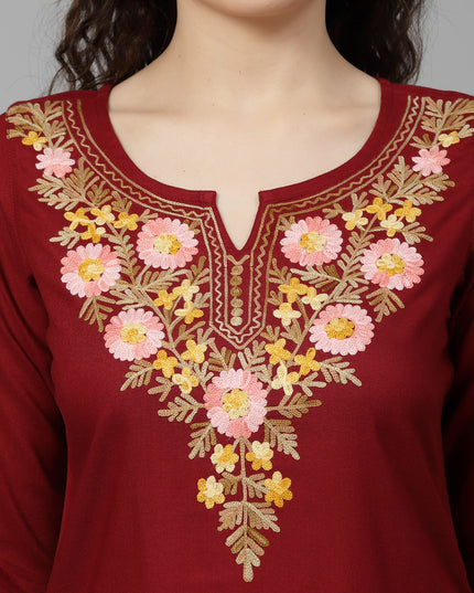 Israa Aari Embroidered Short Kurti For Women