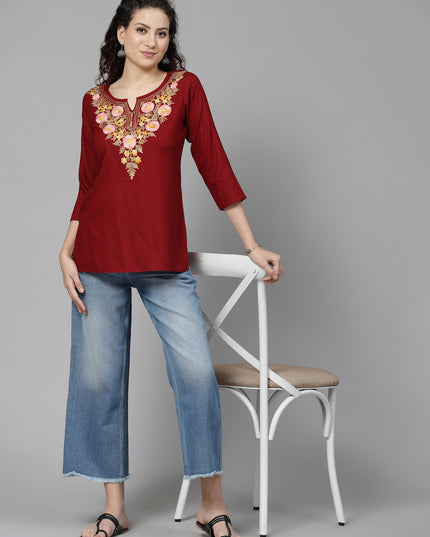 Israa Aari Embroidered Short Kurti For Women