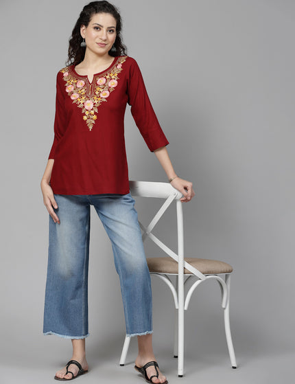 Israa Aari Embroidered Short Kurti For Women