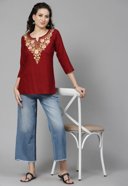 Israa Aari Embroidered Short Kurti For Women