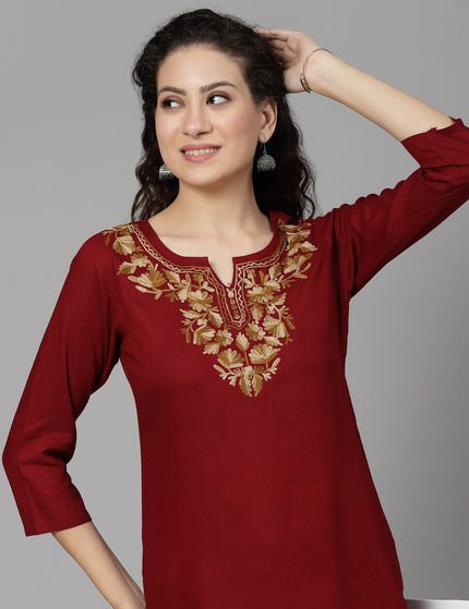 Inara Maroon Short Kurti For Women