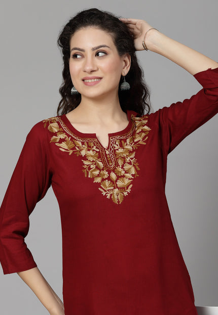 Inara Maroon Short Kurti For Women