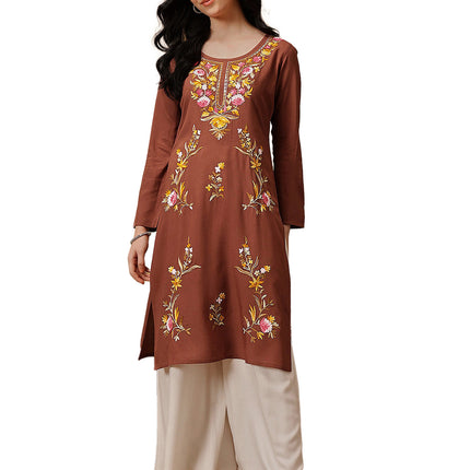 Qazmi Women's Sahar Kashmiri Aari Work Straight Kurta