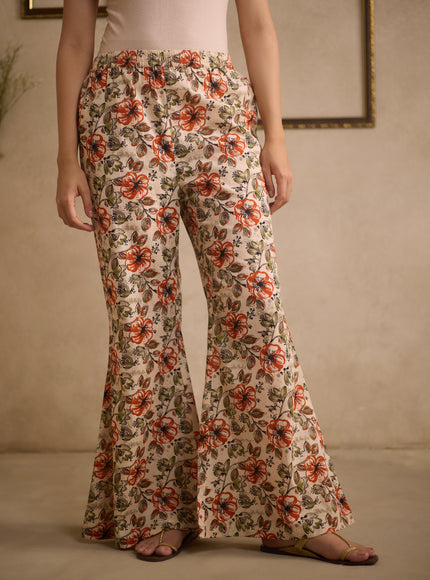 Jia Rust Orange pure cotton kurti with floral-printed flared pants, image 7